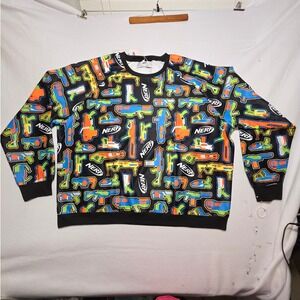 Nerf Sweatshirt Mens 3XL Black All Over Print Blaster Graphic Pullover FUN.com